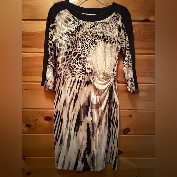 Chicos Women’s 0 (small) Animal Print Colorblock Ruched Dress - Picture 1 of 8